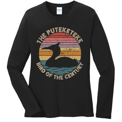 Puteketeke New ZealandS Bird Of The Century Vintage Ladies Long Sleeve Shirt