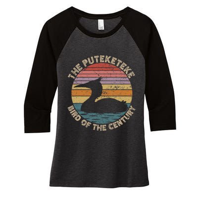 Puteketeke New ZealandS Bird Of The Century Vintage Women's Tri-Blend 3/4-Sleeve Raglan Shirt