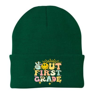 Peace Out 1St Grade Graduation Last Day Of School Groovy Knit Cap Winter Beanie