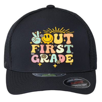 Peace Out 1St Grade Graduation Last Day Of School Groovy Flexfit Unipanel Trucker Cap