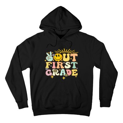 Peace Out 1St Grade Graduation Last Day Of School Groovy Hoodie