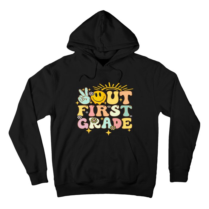 Peace Out 1St Grade Graduation Last Day Of School Groovy Hoodie