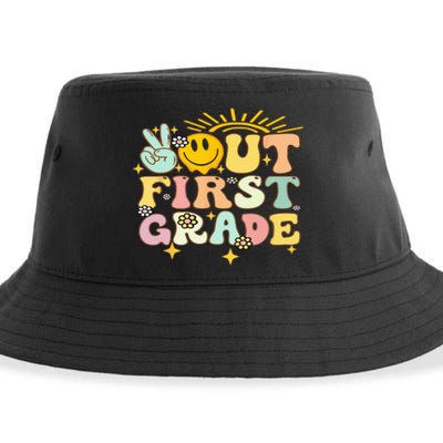 Peace Out 1St Grade Graduation Last Day Of School Groovy Sustainable Bucket Hat