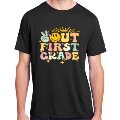 Peace Out 1St Grade Graduation Last Day Of School Groovy Adult ChromaSoft Performance T-Shirt