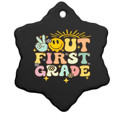 Peace Out 1St Grade Graduation Last Day Of School Groovy Ceramic Star Ornament