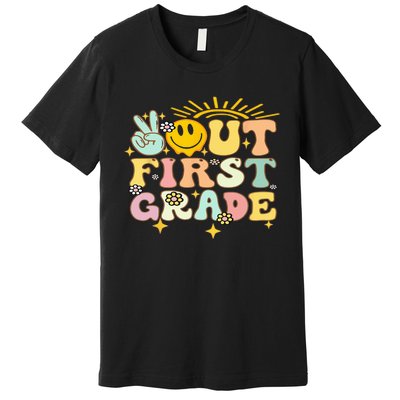 Peace Out 1St Grade Graduation Last Day Of School Groovy Premium T-Shirt