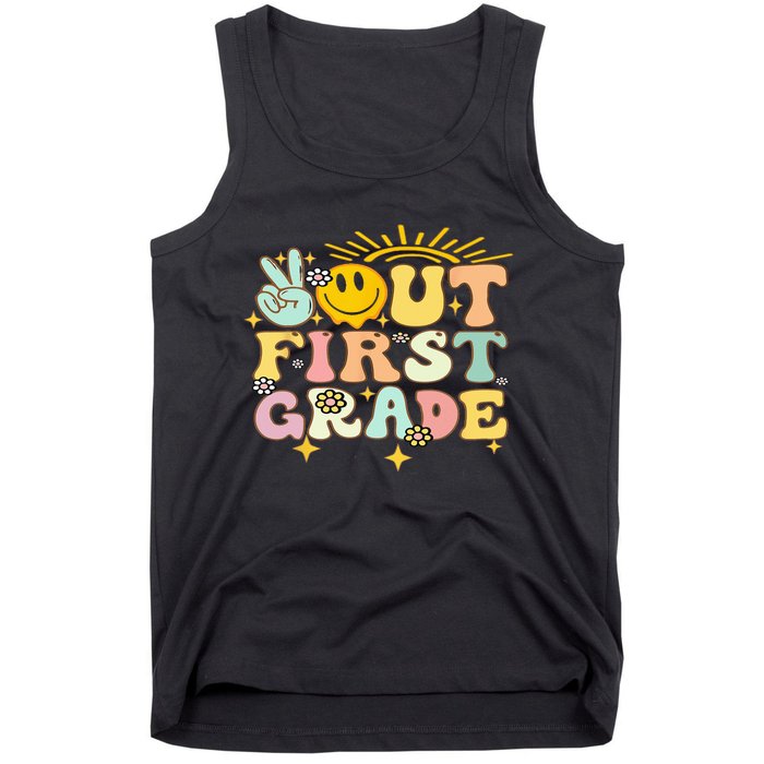 Peace Out 1St Grade Graduation Last Day Of School Groovy Tank Top