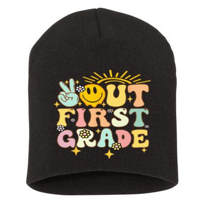 Peace Out 1St Grade Graduation Last Day Of School Groovy Short Acrylic Beanie