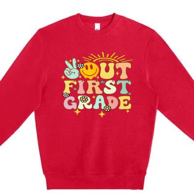 Peace Out 1St Grade Graduation Last Day Of School Groovy Premium Crewneck Sweatshirt