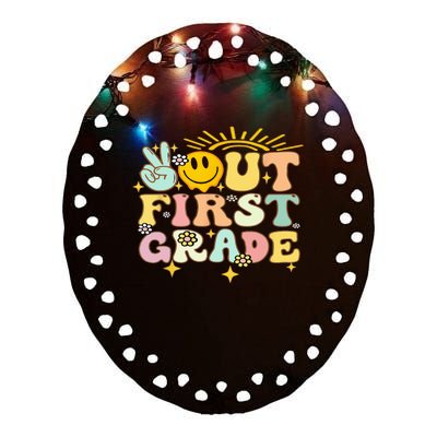 Peace Out 1St Grade Graduation Last Day Of School Groovy Ceramic Oval Ornament