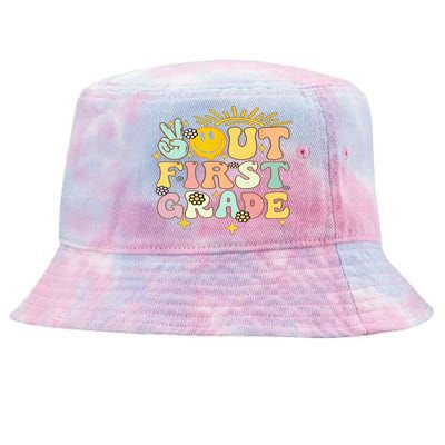 Peace Out 1St Grade Graduation Last Day Of School Groovy Tie-Dyed Bucket Hat