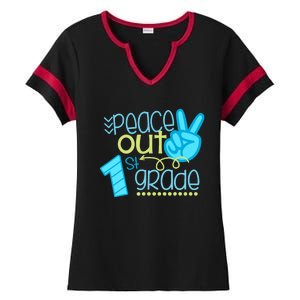 Peace Out 1st Grade Funny End Of School Year Teacher Student Ladies Halftime Notch Neck Tee