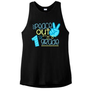 Peace Out 1st Grade Funny End Of School Year Teacher Student Ladies PosiCharge Tri-Blend Wicking Tank