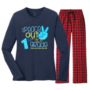 Peace Out 1st Grade Funny End Of School Year Teacher Student Women's Long Sleeve Flannel Pajama Set 