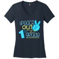 Peace Out 1st Grade Funny End Of School Year Teacher Student Women's V-Neck T-Shirt