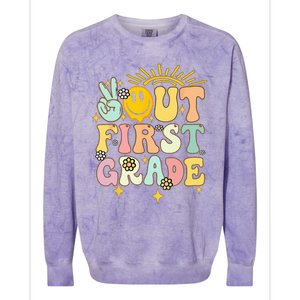 Peace Out 1st Grade Graduation Last Day of School Groovy Colorblast Crewneck Sweatshirt