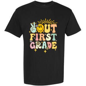 Peace Out 1st Grade Graduation Last Day of School Groovy Garment-Dyed Heavyweight T-Shirt