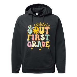 Peace Out 1st Grade Graduation Last Day of School Groovy Performance Fleece Hoodie