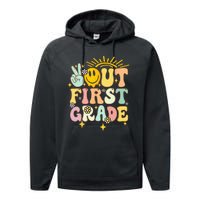 Peace Out 1st Grade Graduation Last Day of School Groovy Performance Fleece Hoodie