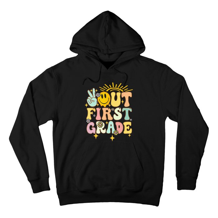 Peace Out 1st Grade Graduation Last Day of School Groovy Hoodie