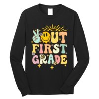 Peace Out 1st Grade Graduation Last Day of School Groovy Long Sleeve Shirt