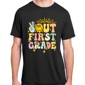 Peace Out 1st Grade Graduation Last Day of School Groovy Adult ChromaSoft Performance T-Shirt