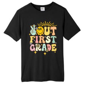 Peace Out 1st Grade Graduation Last Day of School Groovy Tall Fusion ChromaSoft Performance T-Shirt