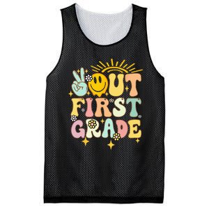 Peace Out 1st Grade Graduation Last Day of School Groovy Mesh Reversible Basketball Jersey Tank