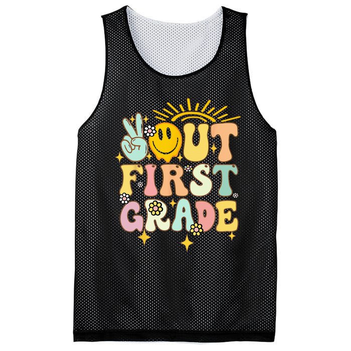 Peace Out 1st Grade Graduation Last Day of School Groovy Mesh Reversible Basketball Jersey Tank