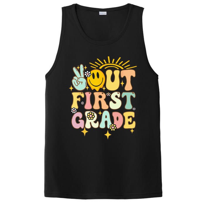 Peace Out 1st Grade Graduation Last Day of School Groovy PosiCharge Competitor Tank