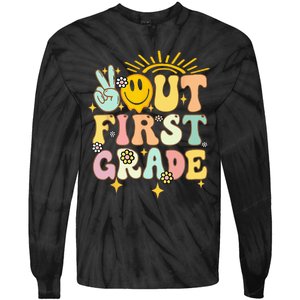 Peace Out 1st Grade Graduation Last Day of School Groovy Tie-Dye Long Sleeve Shirt