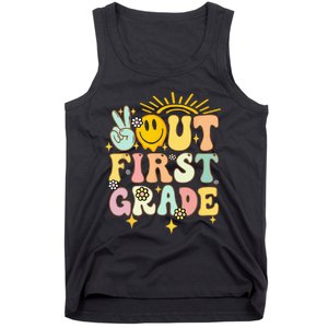 Peace Out 1st Grade Graduation Last Day of School Groovy Tank Top