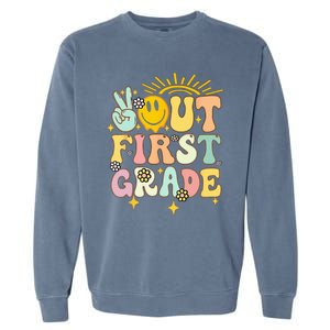 Peace Out 1st Grade Graduation Last Day of School Groovy Garment-Dyed Sweatshirt