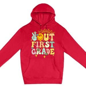 Peace Out 1st Grade Graduation Last Day of School Groovy Premium Pullover Hoodie