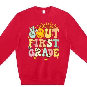 Peace Out 1st Grade Graduation Last Day of School Groovy Premium Crewneck Sweatshirt