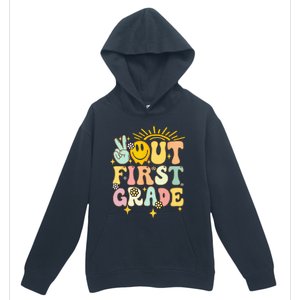 Peace Out 1st Grade Graduation Last Day of School Groovy Urban Pullover Hoodie