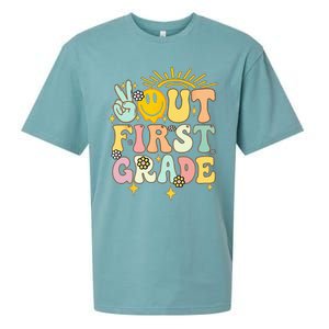 Peace Out 1st Grade Graduation Last Day of School Groovy Sueded Cloud Jersey T-Shirt