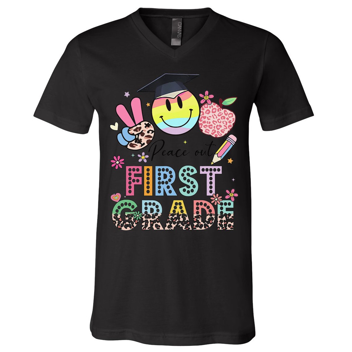 Peace Out 1st First Grade Graduation Last Day Of School V-Neck T-Shirt
