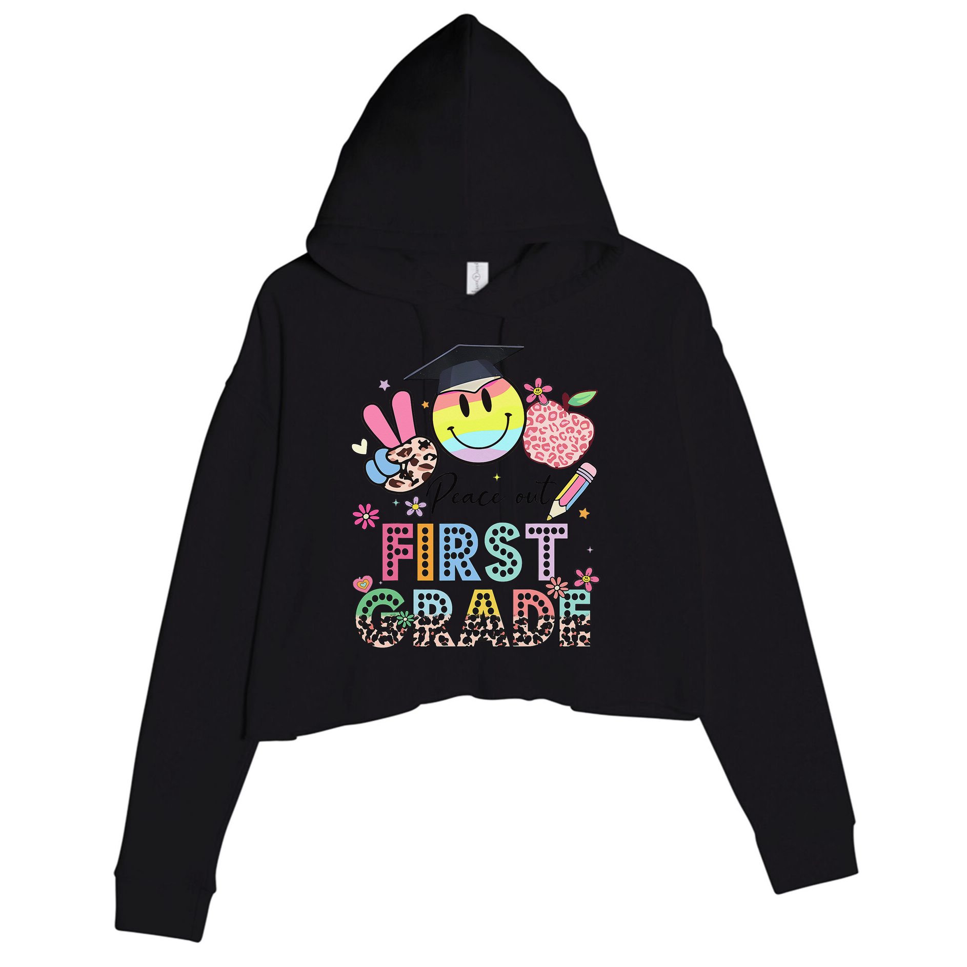 Peace Out 1st First Grade Graduation Last Day Of School Crop Fleece Hoodie