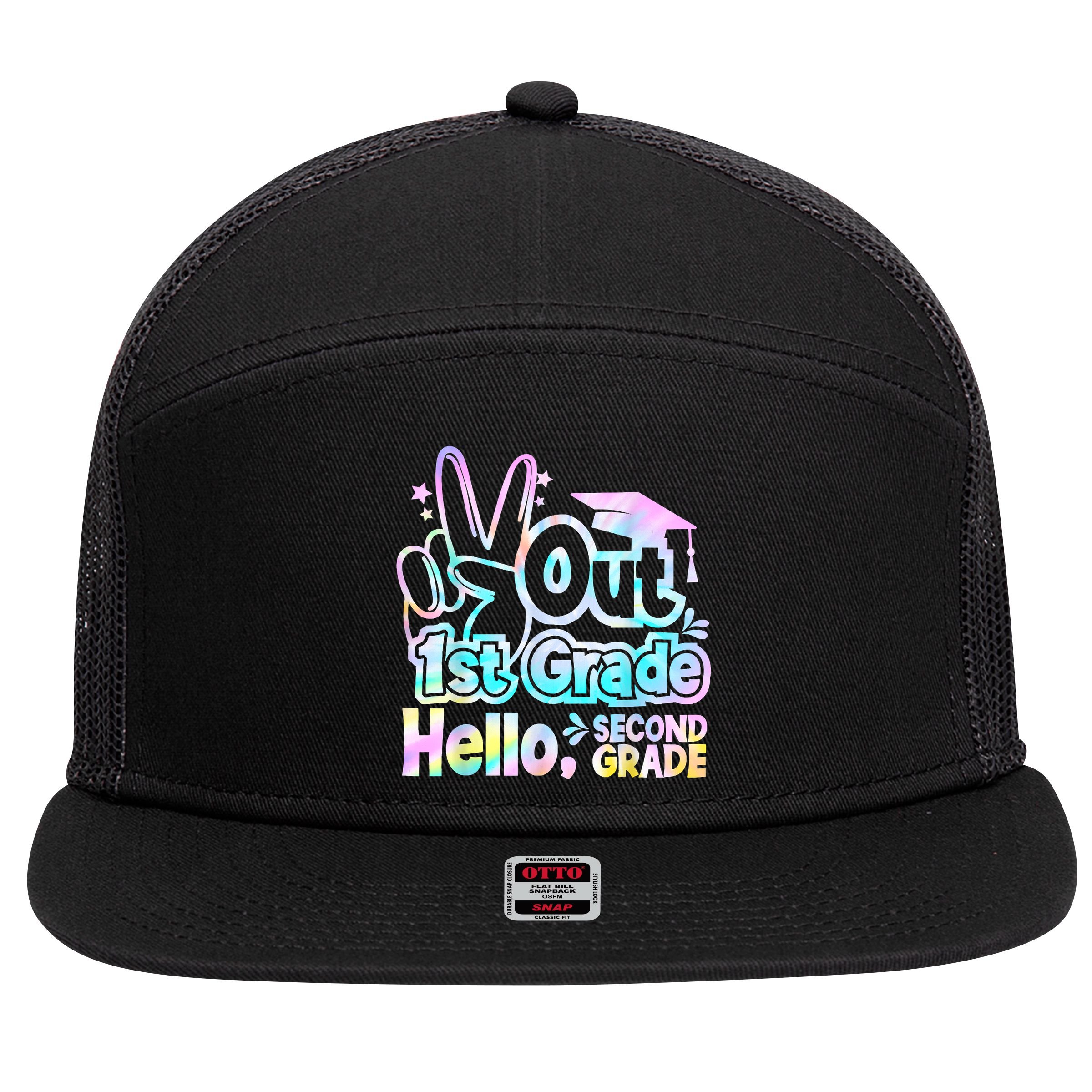 Peace Out 1st Grade Hello Second Grade First Grade Graduate 7 Panel Mesh Trucker Snapback Hat