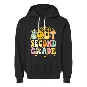 Peace Out 2nd grade graduation last day of school Groovy Garment-Dyed Fleece Hoodie