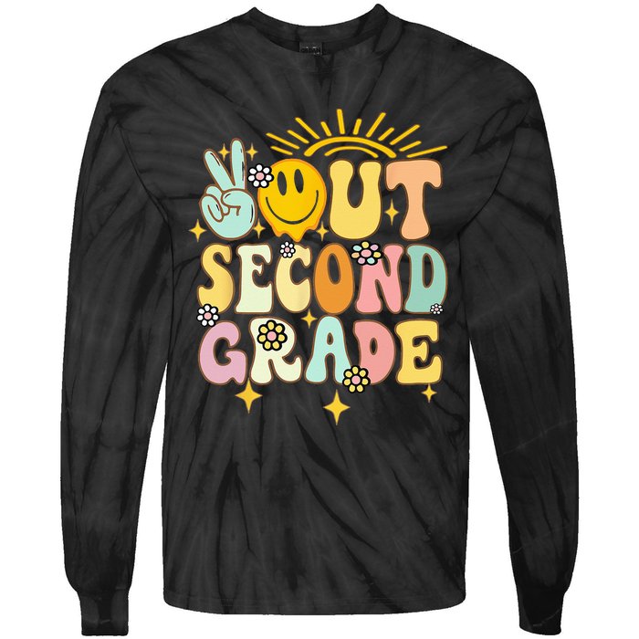 Peace Out 2nd grade graduation last day of school Groovy Tie-Dye Long Sleeve Shirt