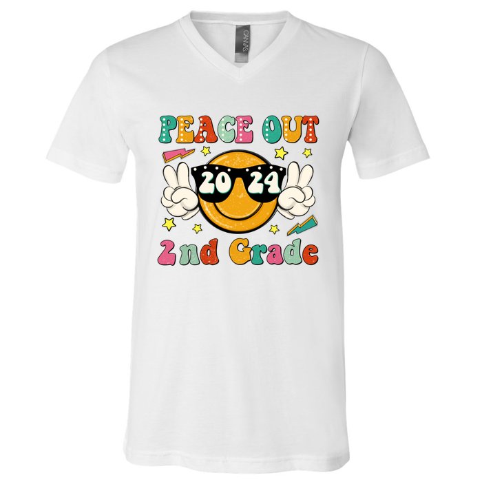 Peace Out 2024 2nd Grade V-Neck T-Shirt