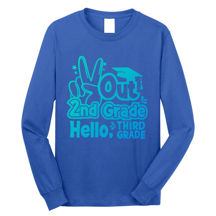 Peace Out 2Nd Grade Hello 3Rd Grade Teacher Graduation Cap Funny Gift Long Sleeve Shirt