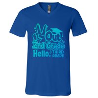 Peace Out 2Nd Grade Hello 3Rd Grade Teacher Graduation Cap Funny Gift V-Neck T-Shirt