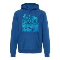 Peace Out 2Nd Grade Hello 3Rd Grade Teacher Graduation Cap Funny Gift Premium Hoodie