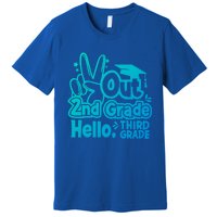 Peace Out 2Nd Grade Hello 3Rd Grade Teacher Graduation Cap Funny Gift Premium T-Shirt