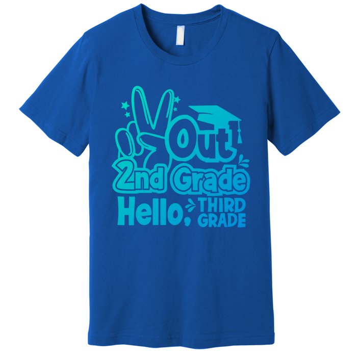 Peace Out 2Nd Grade Hello 3Rd Grade Teacher Graduation Cap Funny Gift Premium T-Shirt