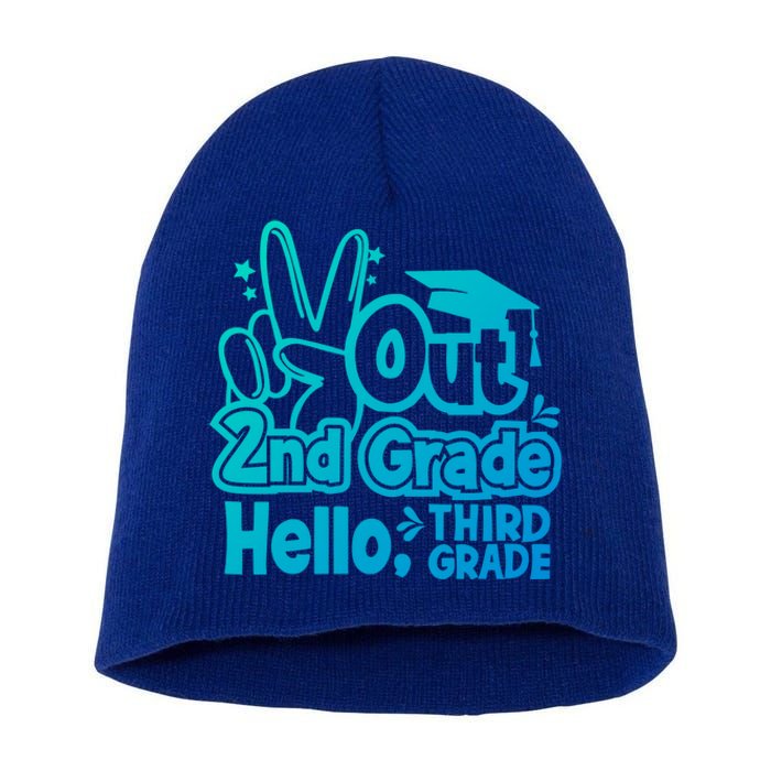 Peace Out 2Nd Grade Hello 3Rd Grade Teacher Graduation Cap Funny Gift Short Acrylic Beanie