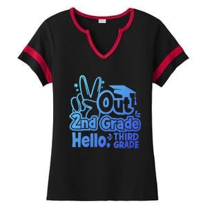 Peace Out 2Nd Grade Hello 3Rd Grade Teacher Graduation Cap Funny Gift Ladies Halftime Notch Neck Tee